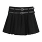Double Buckle Pleated Mini Skirt